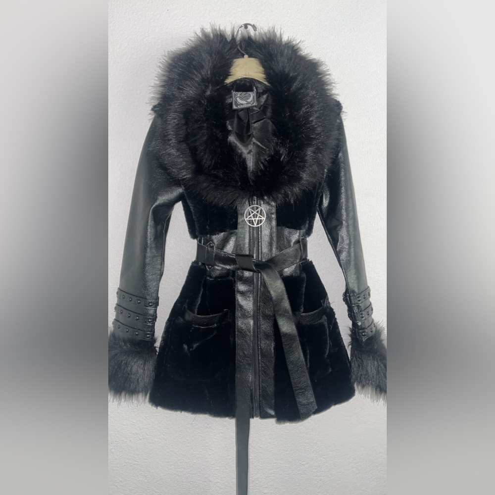 Killstar Black Leather Jacket with Faux Fur